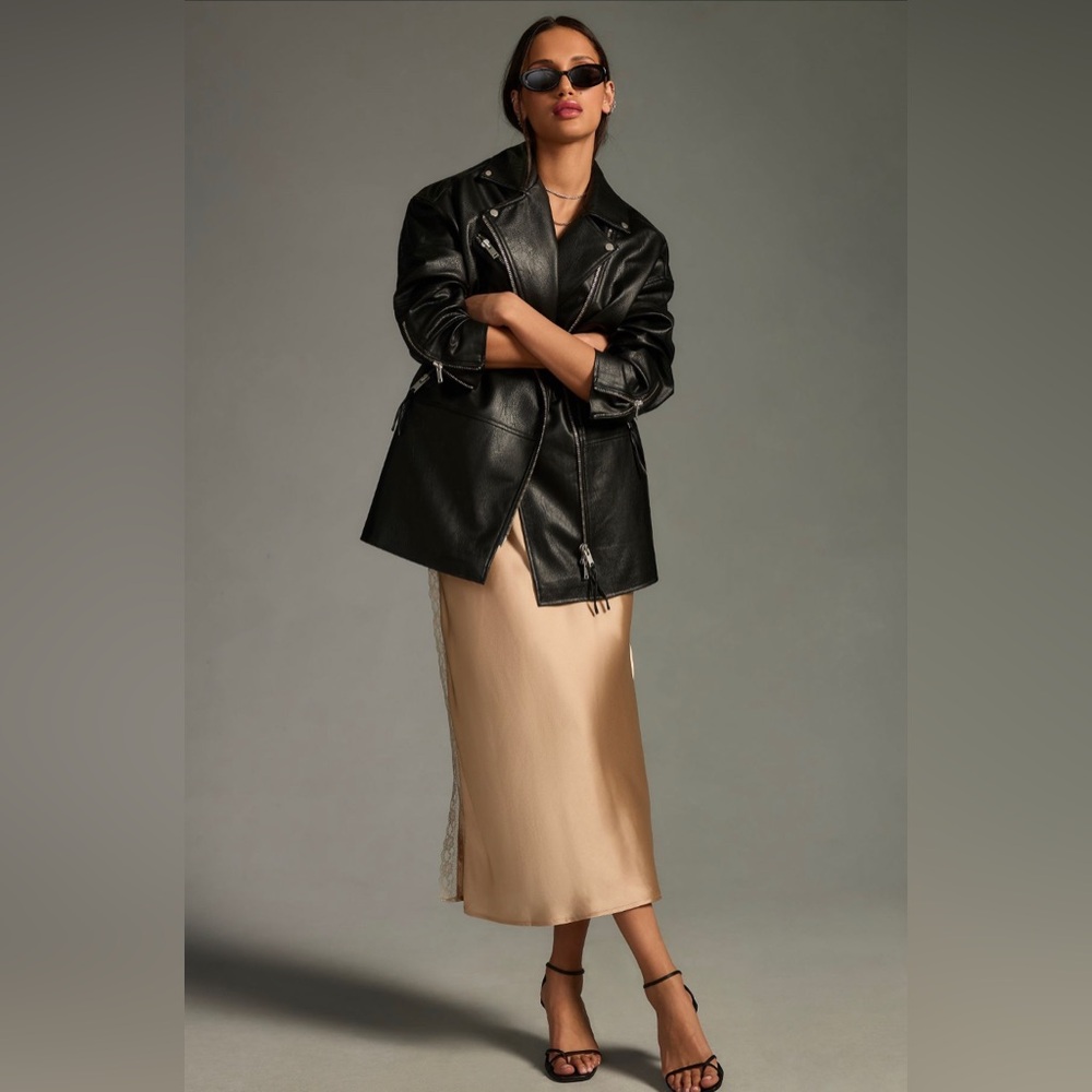 NWT By Anthropologie Longline Faux Leather
Moto Jacket